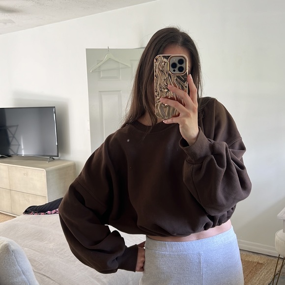 Zara Brown Cropped Sweatshirt - Picture 2 of 5